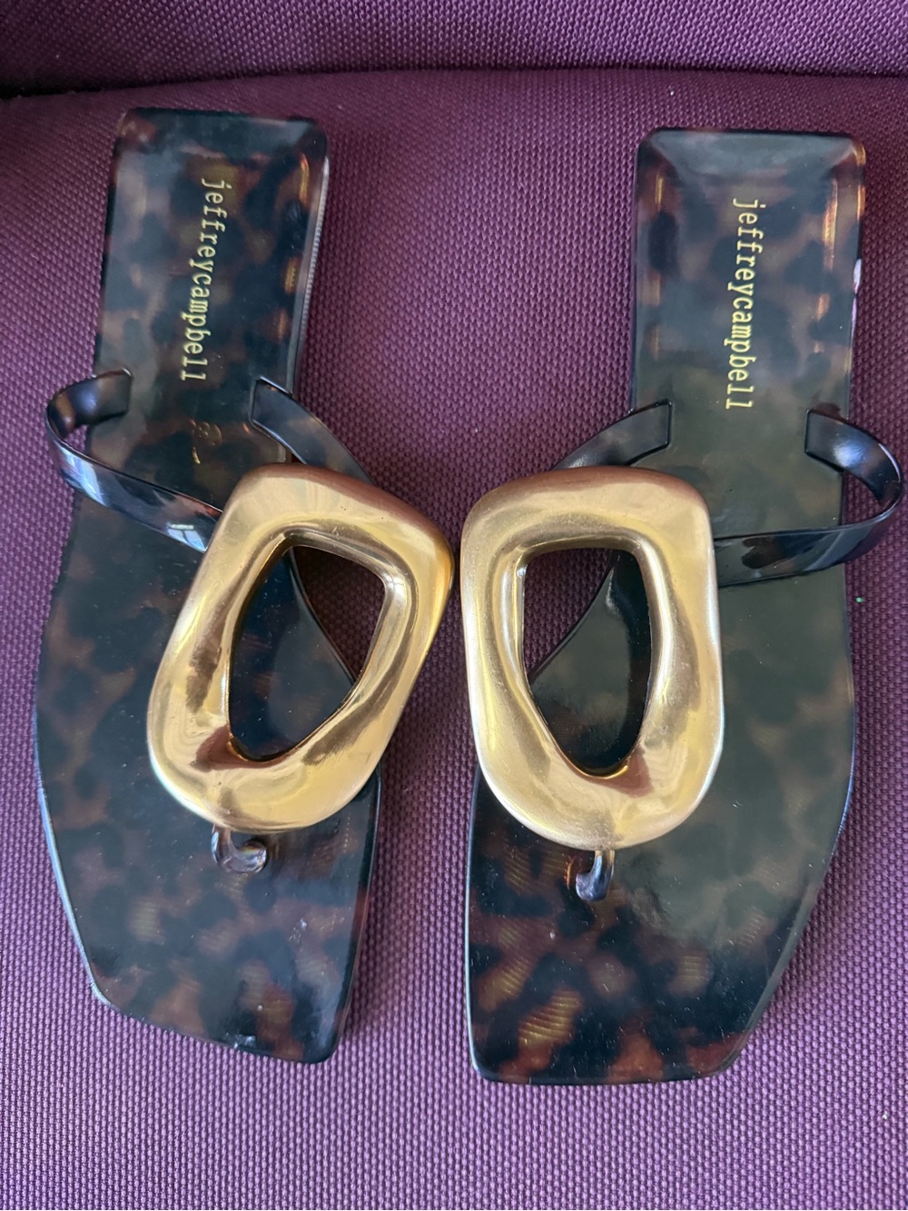 Jeffrey Campbell Tortoiseshell Brown and Gold Square Toe Slide Sandals - Picture 6 of 7